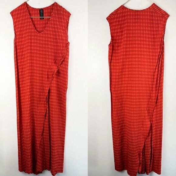 Zero + Maria Cornejo Sz 6 Cap Sleeve Midi Dress Earthy Orange Slit Boho Summer - Picture 1 of 6